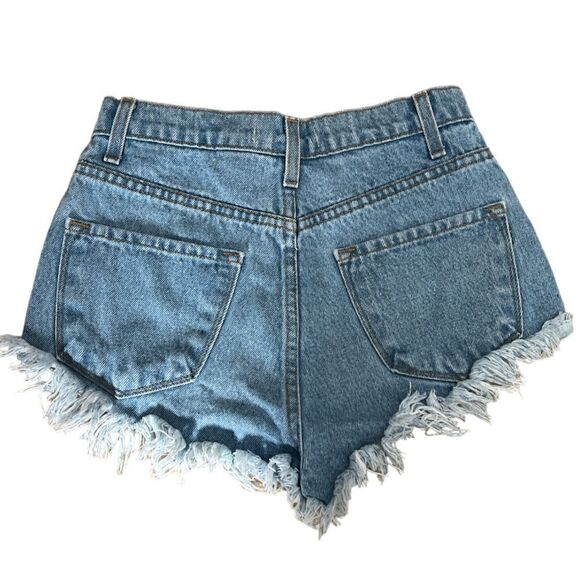 Sexy Women’s Small cut off distressed high rise denim jean shorts Made in the US - Picture 2 of 5